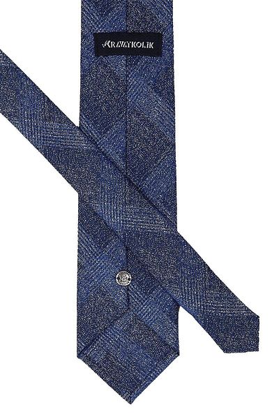 Kravatkolik Blue Classic Tie with Self Pattern Handkerchief Kk9585