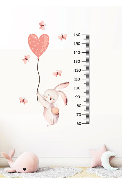 Ayza Tasarım Tavşan Kırmızı Kalp ve Kelebek Temalı Boy Ölçer Boy Ölçme Cetvel...