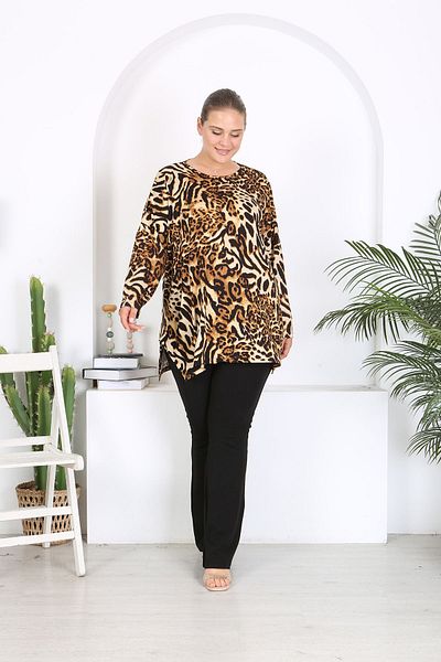 XL Modam xlmodam Plus Size leopard lycra long-sleeve tunic
