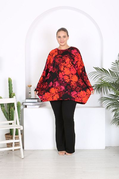 XL Modam xlmodam - Red Black Large Size Lycra Long Sleeve Tunic