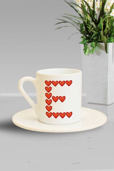 Hediyexpres Turkish Coffee Cup with Heart Letter E Printed