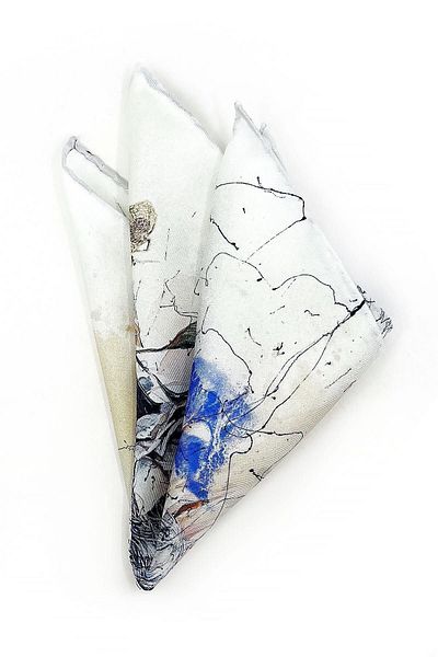 La Pescara White Flower Motif Men's Pocket Handkerchief Sps525-1