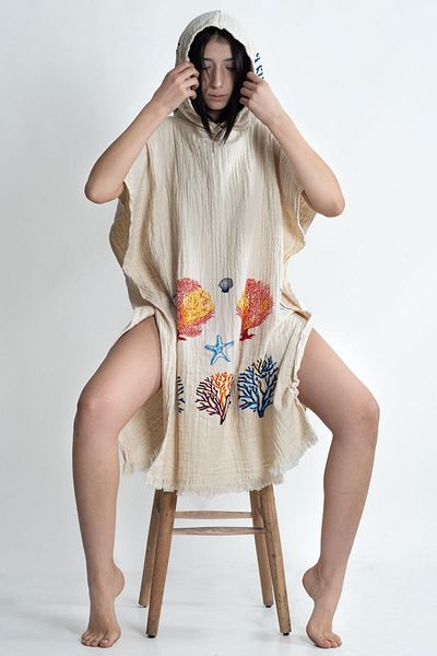 REİNA TEKS Poncho Muslin Fabric Cotton Beach Clothing Wrap Water Absorbent High Oversize Unisex Poncho