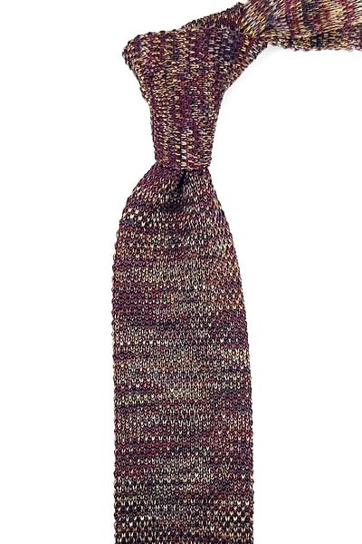 Kravatkolik Burgundy - Yellow Sand Pattern Knitted Tie KIR8315