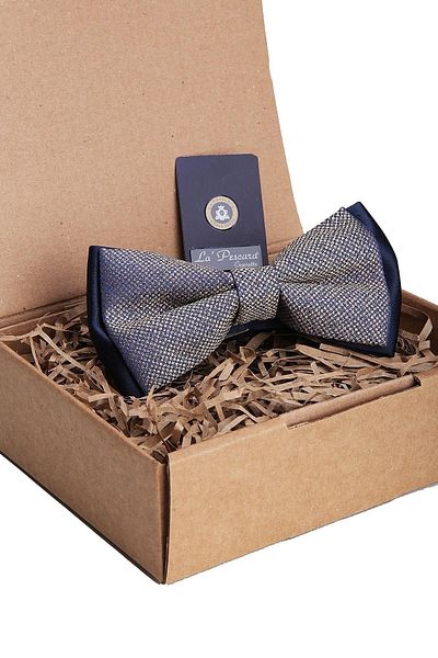 Kravatkolik Blue - Gold Sand Pattern Bow Tie P1368