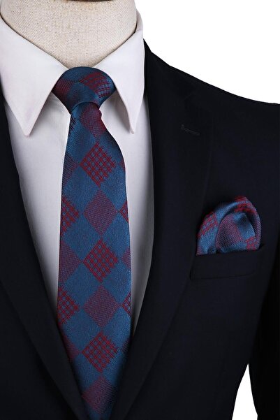 Kravatkolik Κλασική γραβάτα με καρό σχέδιο σε χρώμα βενζίνης Kk10449