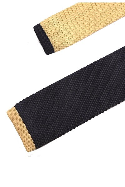 La Pescara Navy Blue Plain Yellow Detailed Knitted Tie 8228