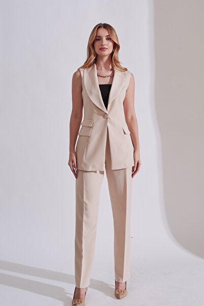 Rabia Çelik Nude Color Women's Vest and Trousers Set