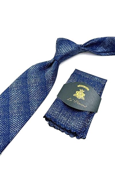 Kravatkolik Patterned Dark Blue Sand Tie with Handkerchief - KK12558