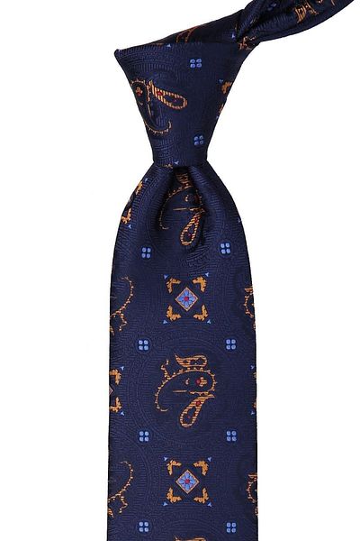 Kravatkolik Navy Blue Shawl Pattern Classic Tie with Handkerchief Kk9945