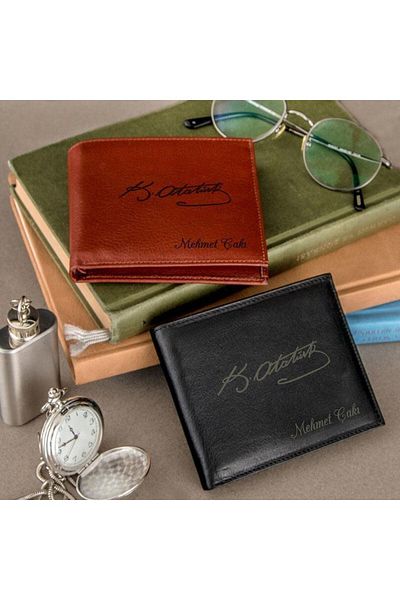 sihirlihediyem Teacher's Day Gift Ataturk Signed Leather Wallet