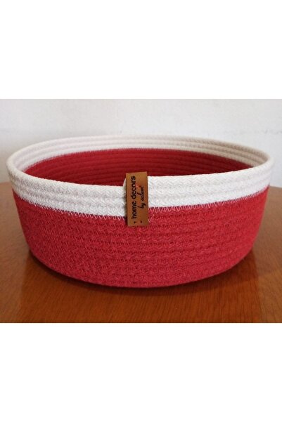 Red White Basket Wicker Basket Organizer Organizer Decoration Gift - 24x9 Cm