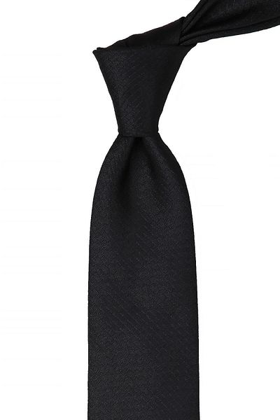 Kravatkolik Black Classic Tie with Self Pattern Handkerchief Kk10681