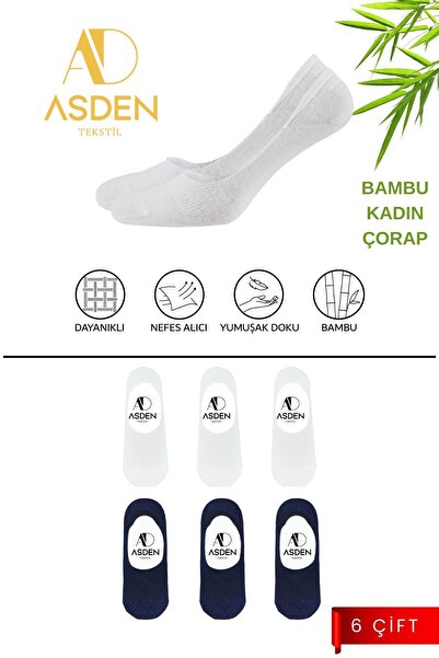 ASDEN Șosete de balerină din bambus pentru femei - 3 albe și 3 bleumarin, pac...