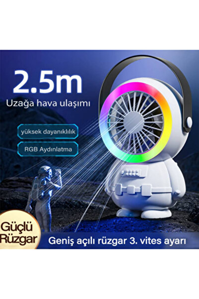 Kamardey 1500mAh Bataryalı Mini Astronot Fan Vantilatör Taşınabilir El - Masaüstü Vantilatör USB şarjlı