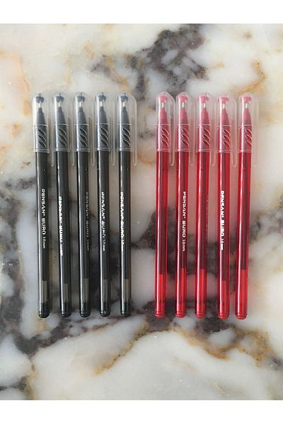 Pensan Office Ballpoint Pen 1.0mm 5 Red - 5 Black (10 Pieces)