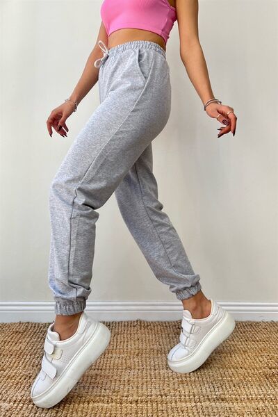 MAD COLLECTİON Dámské šedé tepláky Jogger s vysokým pasem