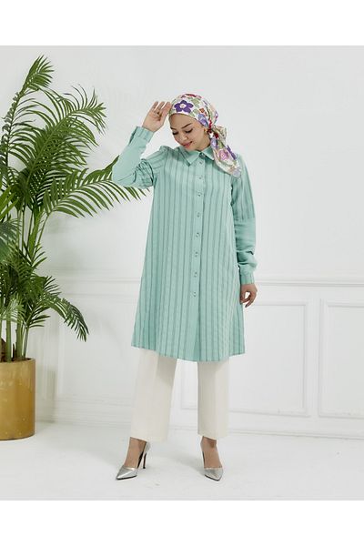 Wazze Striped Shirt Collar Tunic