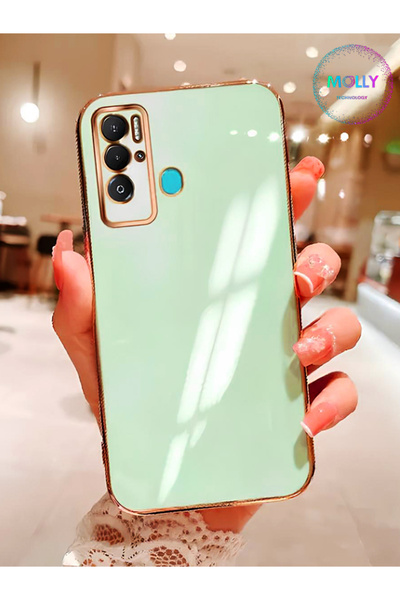 Molly Tecno POVA NEO İçin Su Yeşili Kenarları Gold Detaylı Lüks Silikon Kılıf