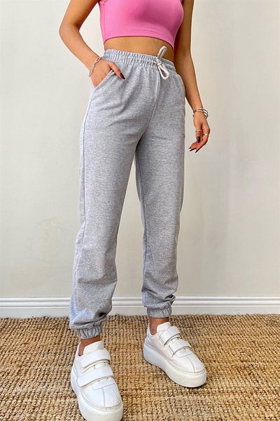 MAD COLLECTİON Γυναικείο γκρι ψηλόμεσο jogger φούτερ