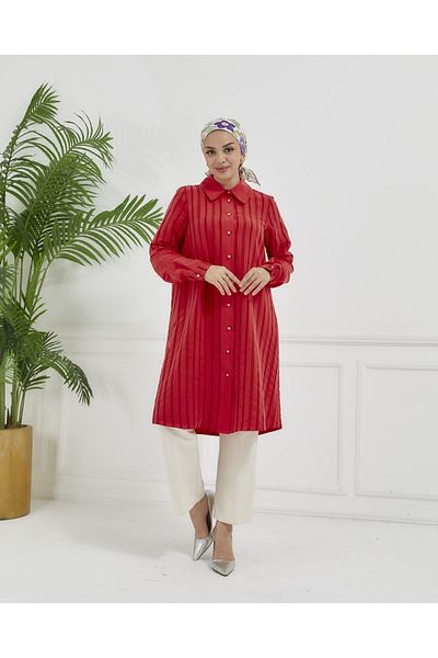 Wazze Striped Shirt Collar Tunic