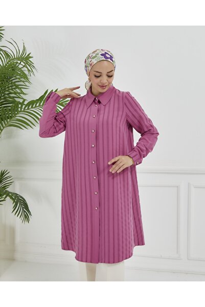 Wazze Gömlek Yaka Çizgili Tunik