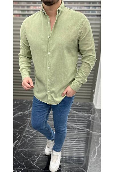 Thebomb Men's Summer Crinkle Linen Cotton Shirt
