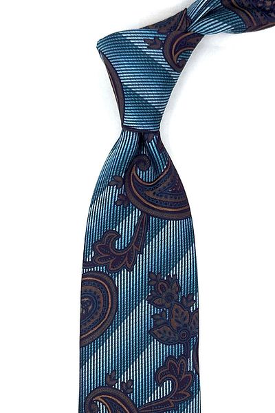 Kravatkolik Classic Necktie with Turquoise Shawl Pattern Handkerchief KK12046
