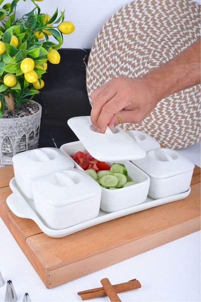 Sezka Life 5-Piece Luxury Stand and Lid Presentation Bowl, Breakfast Bowl, Snack Bowl