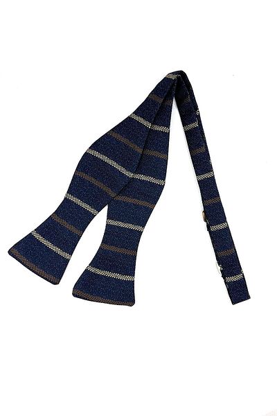 Kravatkolik Navy Blue Line Pattern Light Bow Tie AP140