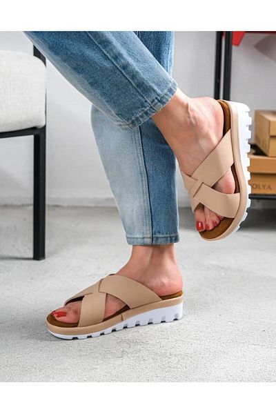 Demashoes Μπεζ Comfort Cross Παντόφλες
