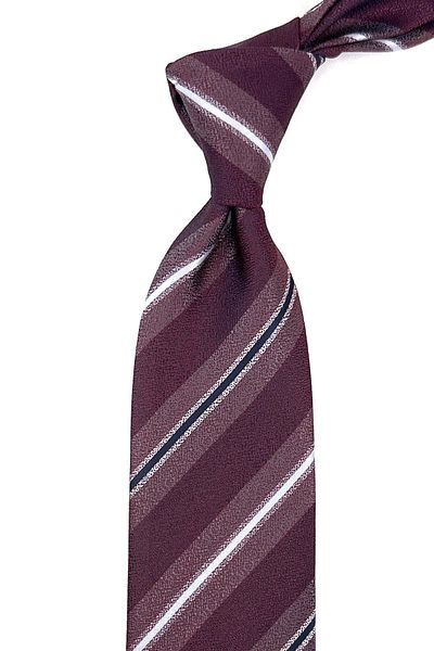 Kravatkolik Claret Red Line Pattern Classic Necktie with Handkerchief KK11964