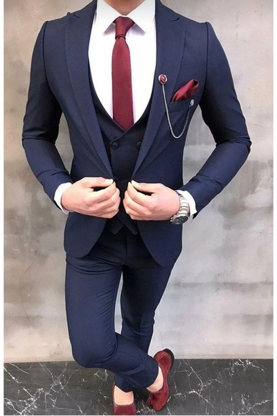 MISTER MR.PAPYON FASHION Erkek Slim Fit Lacivert Yelekli Takım Elbise