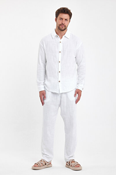 Plus Ninety Plusninety Men's Regular Linen Cotton Trousers Shirt Set