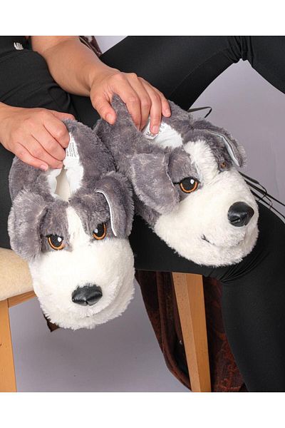 Erepia Smoked Unisex Dog Figured βελούδινα μποτάκια - Αντιολισθητική σόλα, αφράτες μπότες για το σπίτι Άνετες παντόφλες