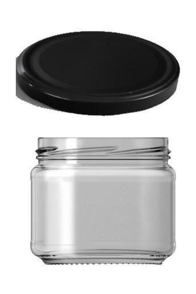 Paşabahçe Glass Jar 300 Cc Magnolia with Black Lid 4 Pieces