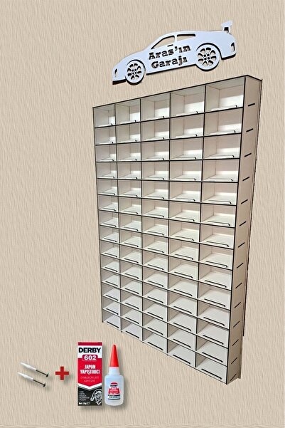 ERSOY HOME Ahşap Eğimli Dekoratif Duvar Araba Rafı( 70 Araçlık-hızlı Yapıştır...