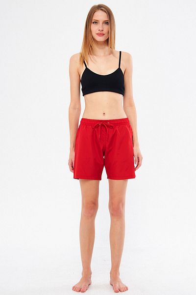 Fantasy Red Women's Swim Shorts - Elastic Waist, Pocket and Quick Dry EDY6110K
