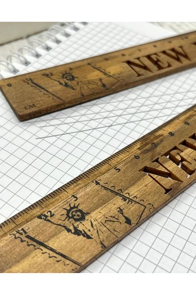 Kağıt Gemi Dükkan Vintage Mini Wooden Ruler / Bookmark with New York Pattern