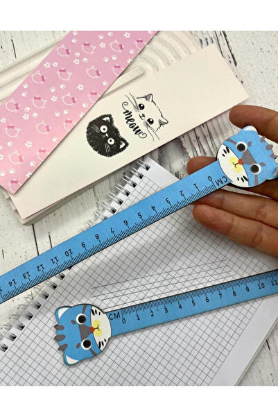 Kağıt Gemi Dükkan Riglă/semn de carte din lemn albastru cu pisicuță drăguță