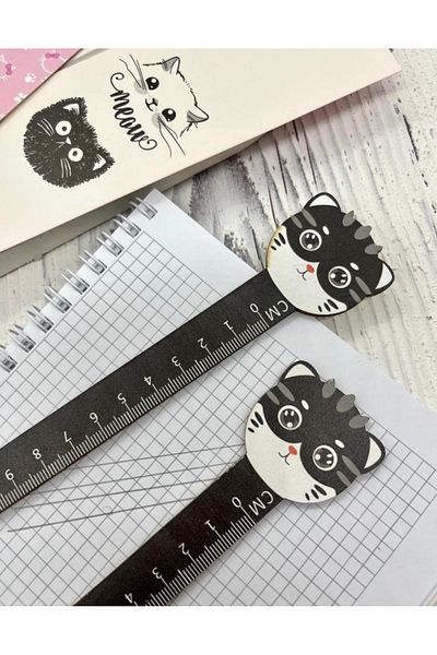 Kağıt Gemi Dükkan Cute Kitten Black Wooden Ruler / Bookmark