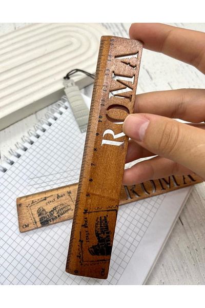 Kağıt Gemi Dükkan Vintage Mini Wooden Ruler / Bookmark with Roman Pattern