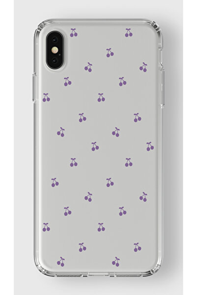 moonset Iphone XS Max Uyumlu Kiraz Tasarımlı Baskılı Şeffaf Telefon Kılıfı