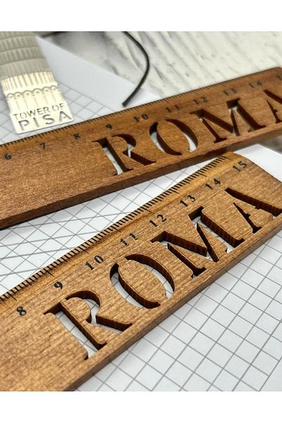 Kağıt Gemi Dükkan Vintage Mini Wooden Ruler / Bookmark with Roman Pattern