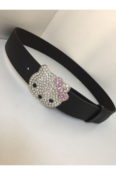 Aksabeltchokers 4.cm Taşlı Kitty Gümüş Renk Tokalı Kemer