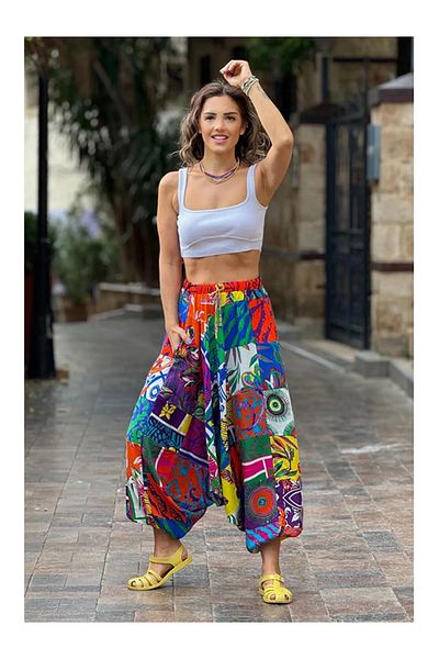 Namaste Vintage Colorful Patchwork Patterned 100% Cotton Baggy Trousers