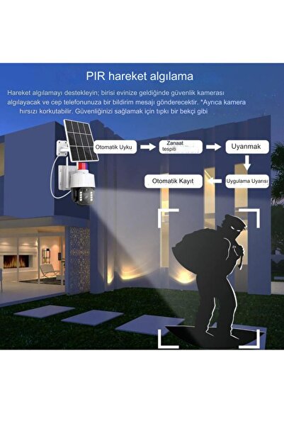 Yellowtech 5MP Güneş Enerjisiyle Çalışan 4G Sim Kartlı Çakarlı Su Geçirmez Kablosuz Akıllı Güvenlik Kamerası