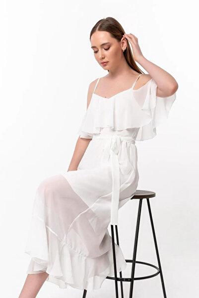 Laranor Φόρεμα σιφόν με λαιμόκοψη και λεπτομέρεια βολάν στη φούστα