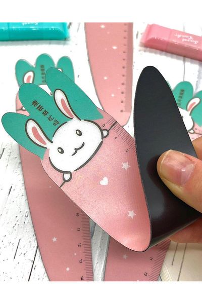 Kağıt Gemi Dükkan Pink Rabbit Ruler - With Magnet and Cute 1