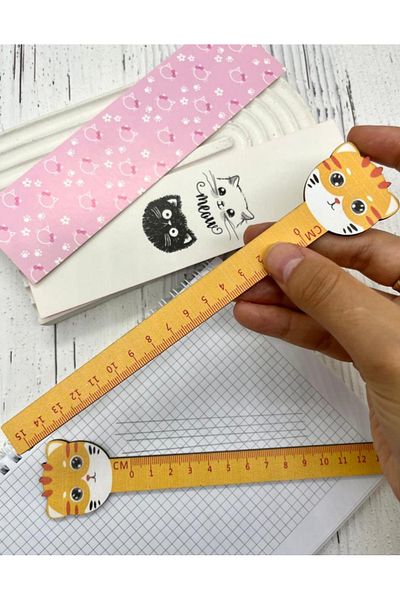 Kağıt Gemi Dükkan Cute Kitten Orange Wooden Ruler / Bookmark